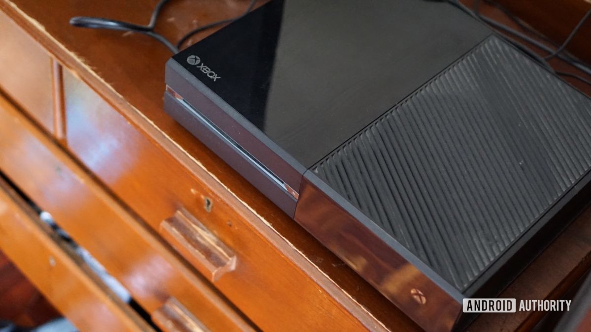 Xbox One on a chest of drawers.