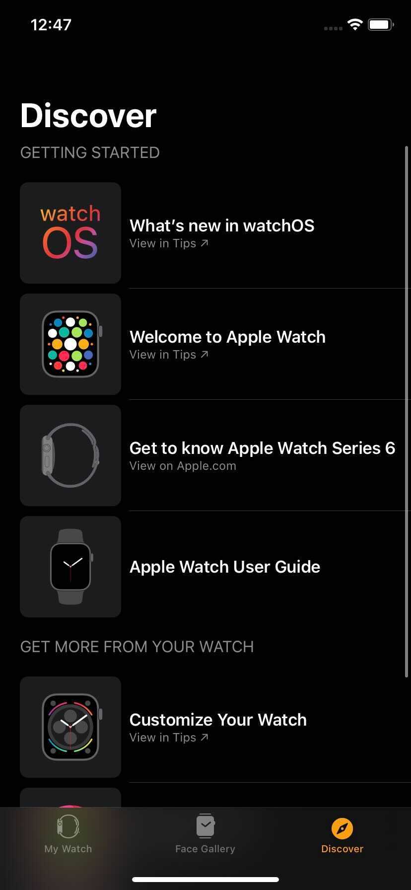 apple watch app discover tab