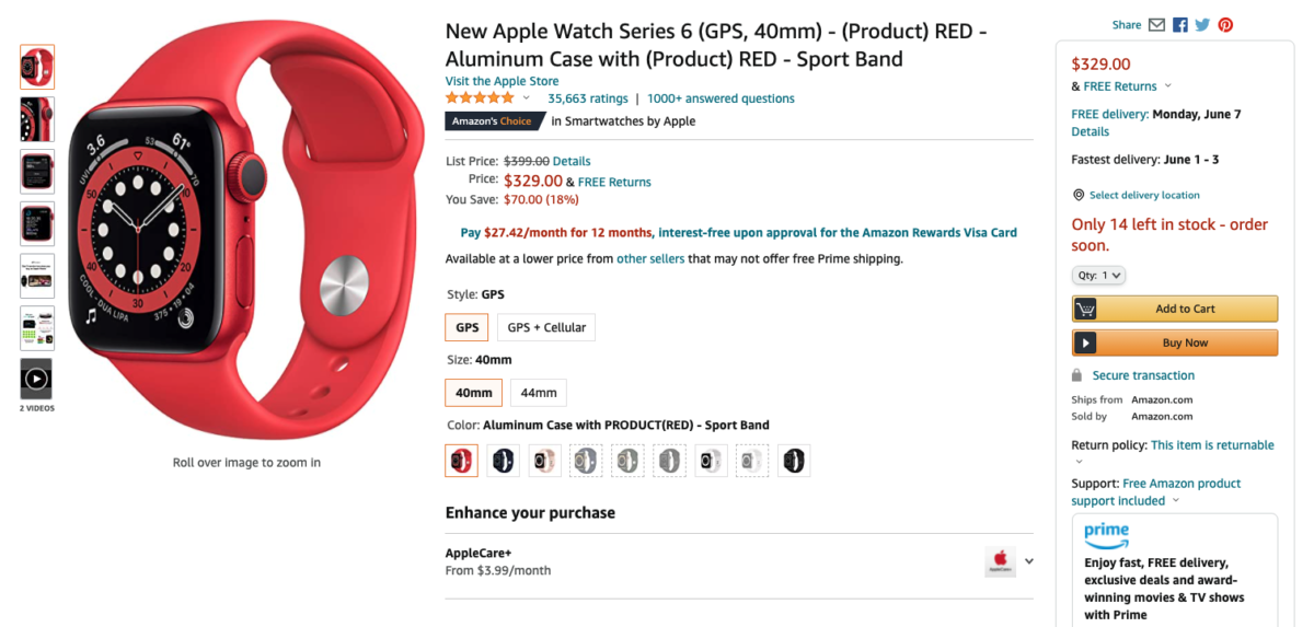apple watch series 6 red deal screenshot