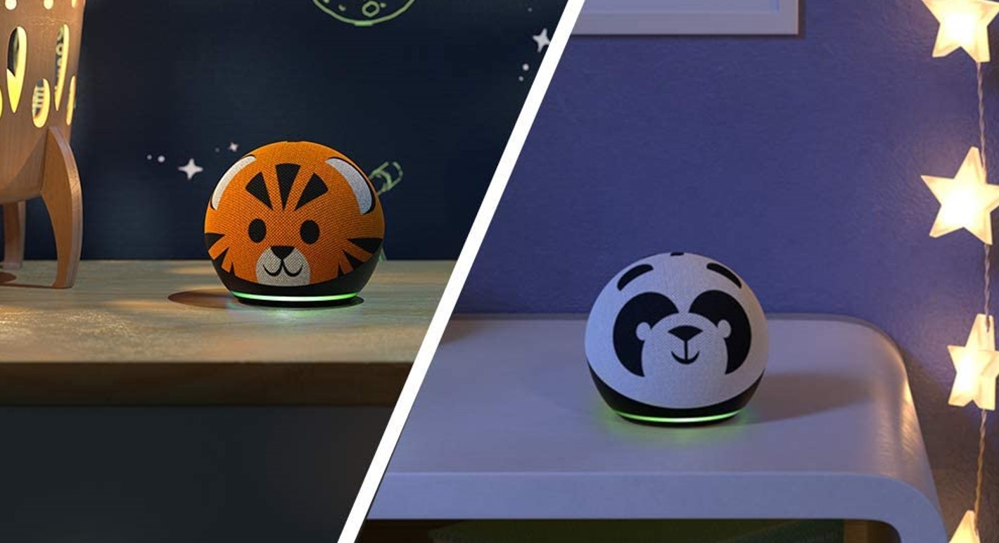Amazon Echo Dot Kids 4th Gen with tiger and panda night light options