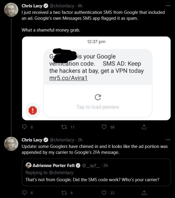Google Messages 2fa chris lacy twitter
