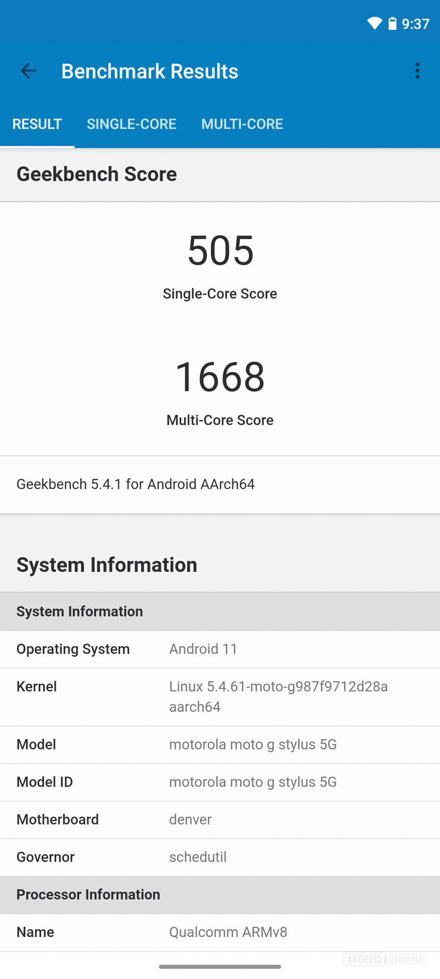 Motorola Moto G Stlyus 5G Geekbench 5