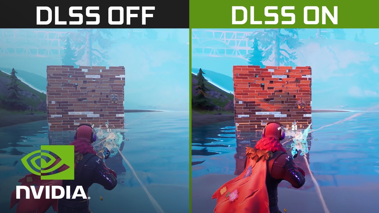 Nvidia DLSS comparison in Fortnite, showing on and off