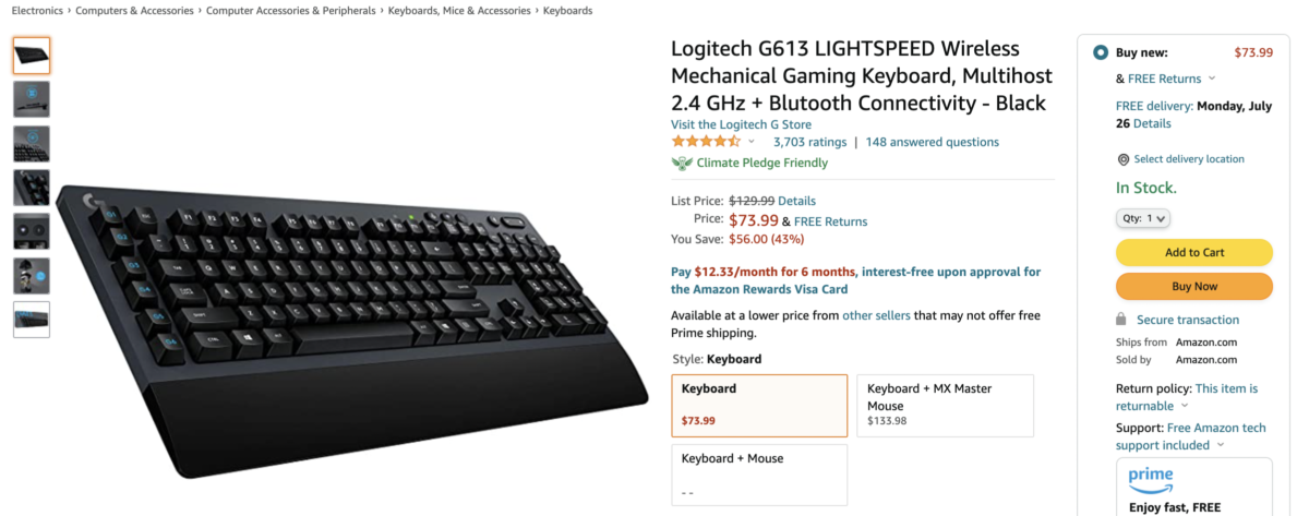Logitech G613 Lightspeed Wireless Keyboard