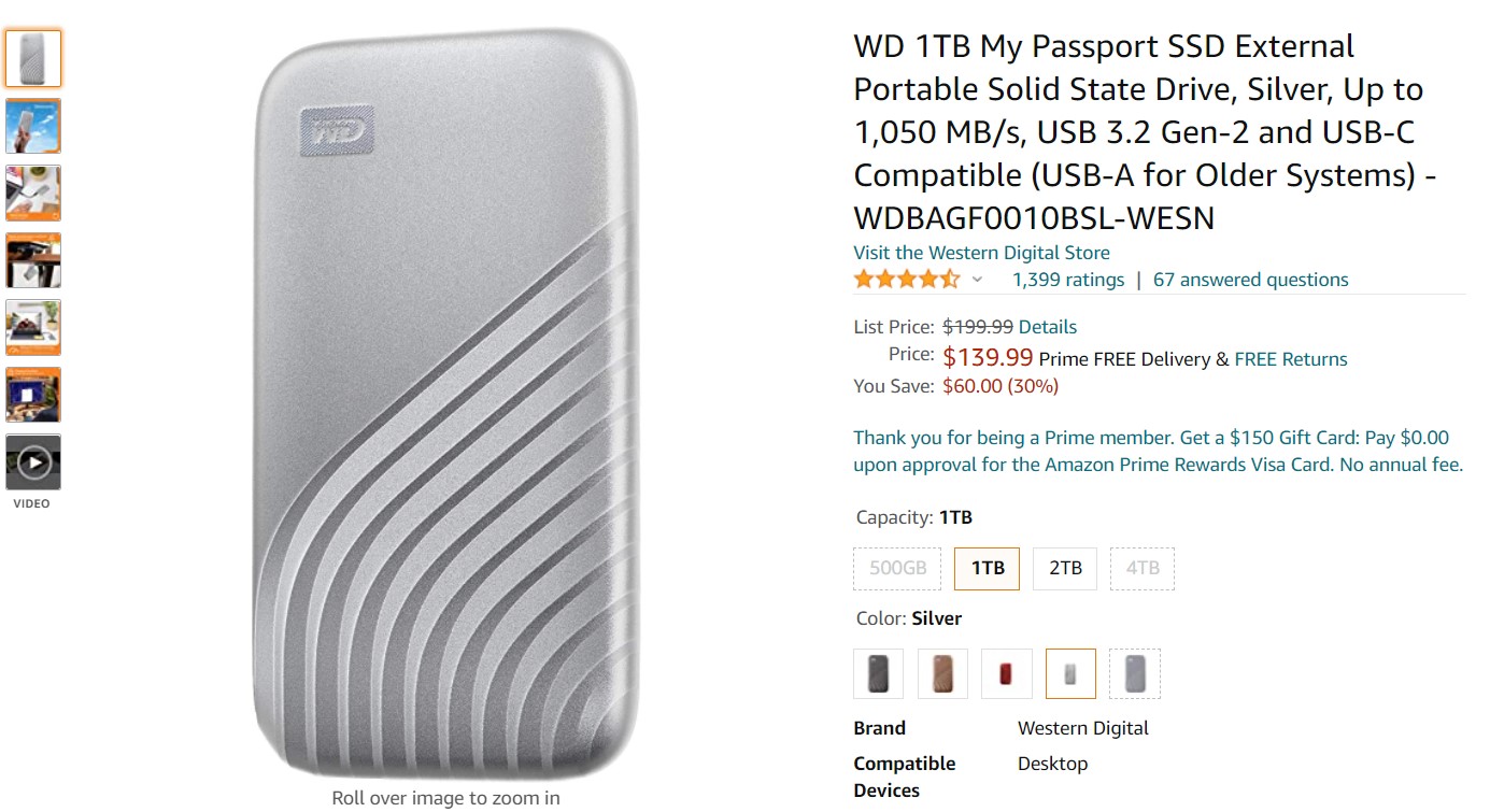 WD 1 To My Passport SSD externe portable Amazon Deal 1