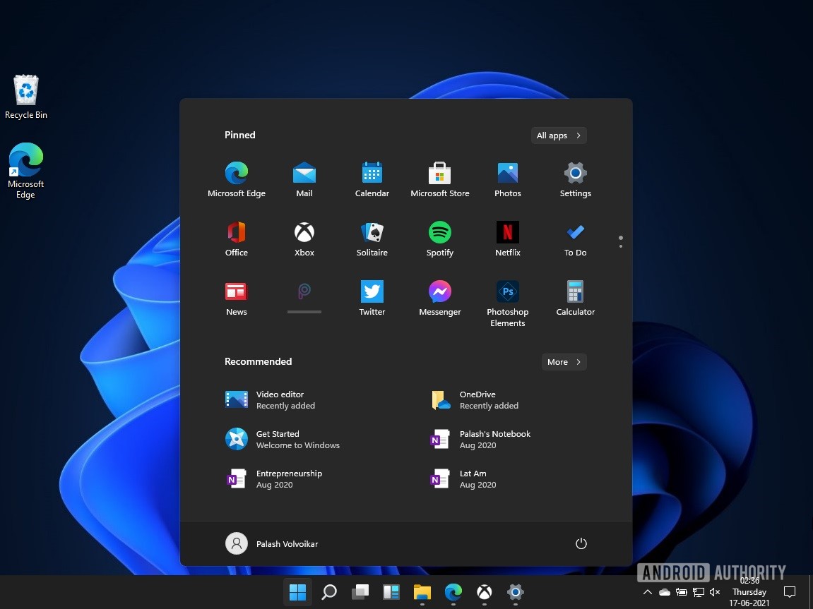 Windows 11 start menu