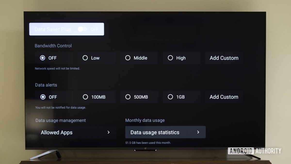 The OnePlus TV U1S bandwidth control.