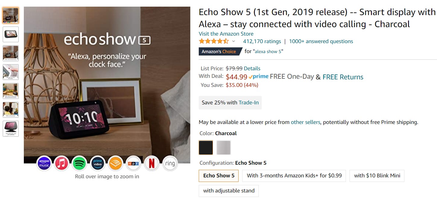 Echo Show 5 first-generation Amazon sale