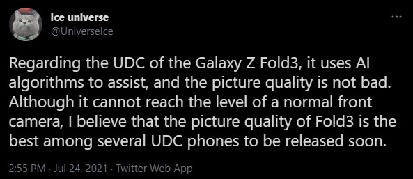 Ice Universe Galaxy Z Fold 3 qualité UDC