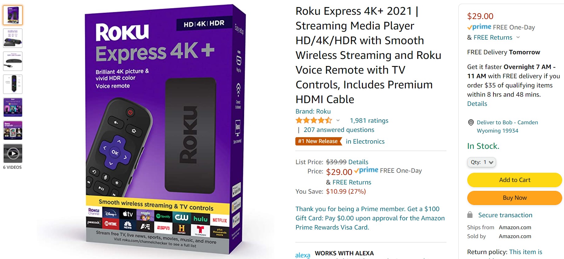 Offre Roku Express 4K Plus Amazon