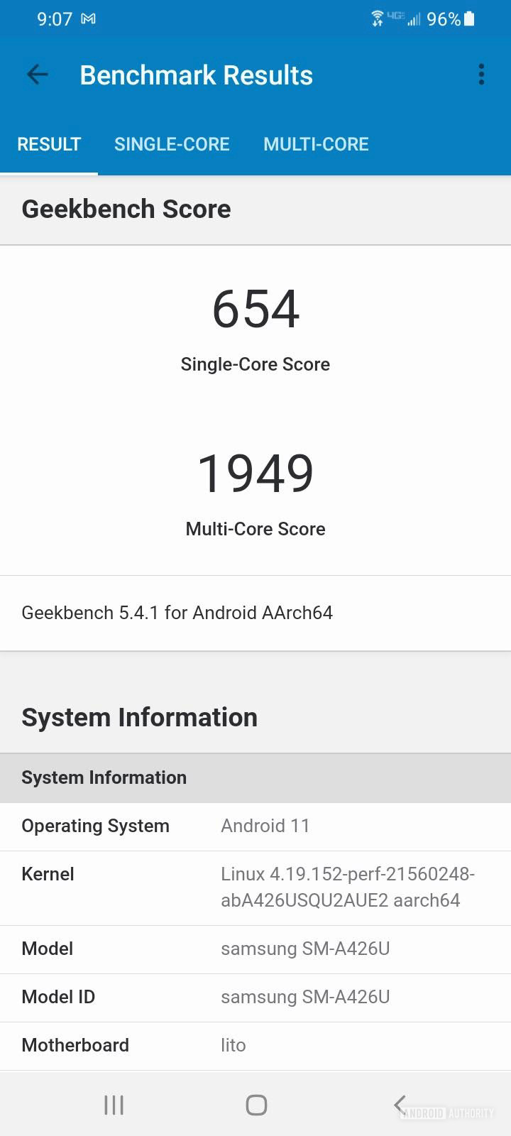 Samsung Galaxy A42 Geekbench 5