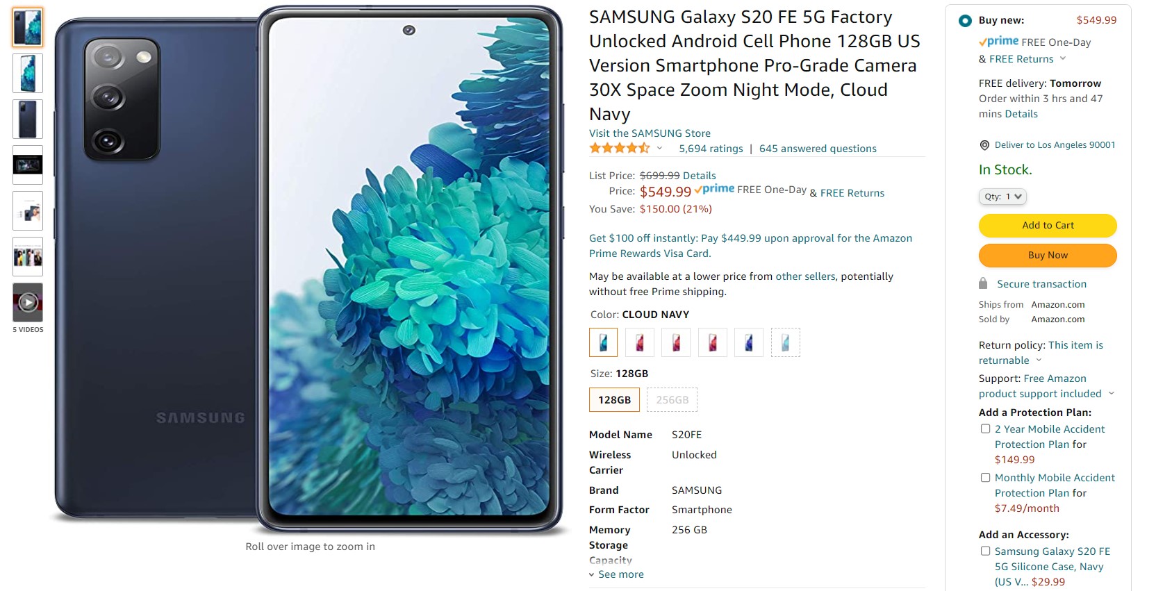 Samsung Galaxy S20 FE Amazon Offer