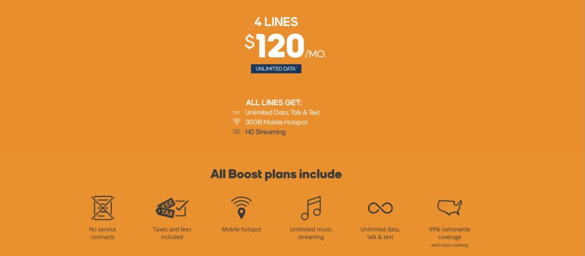 Boost Mobile 4 Line deal