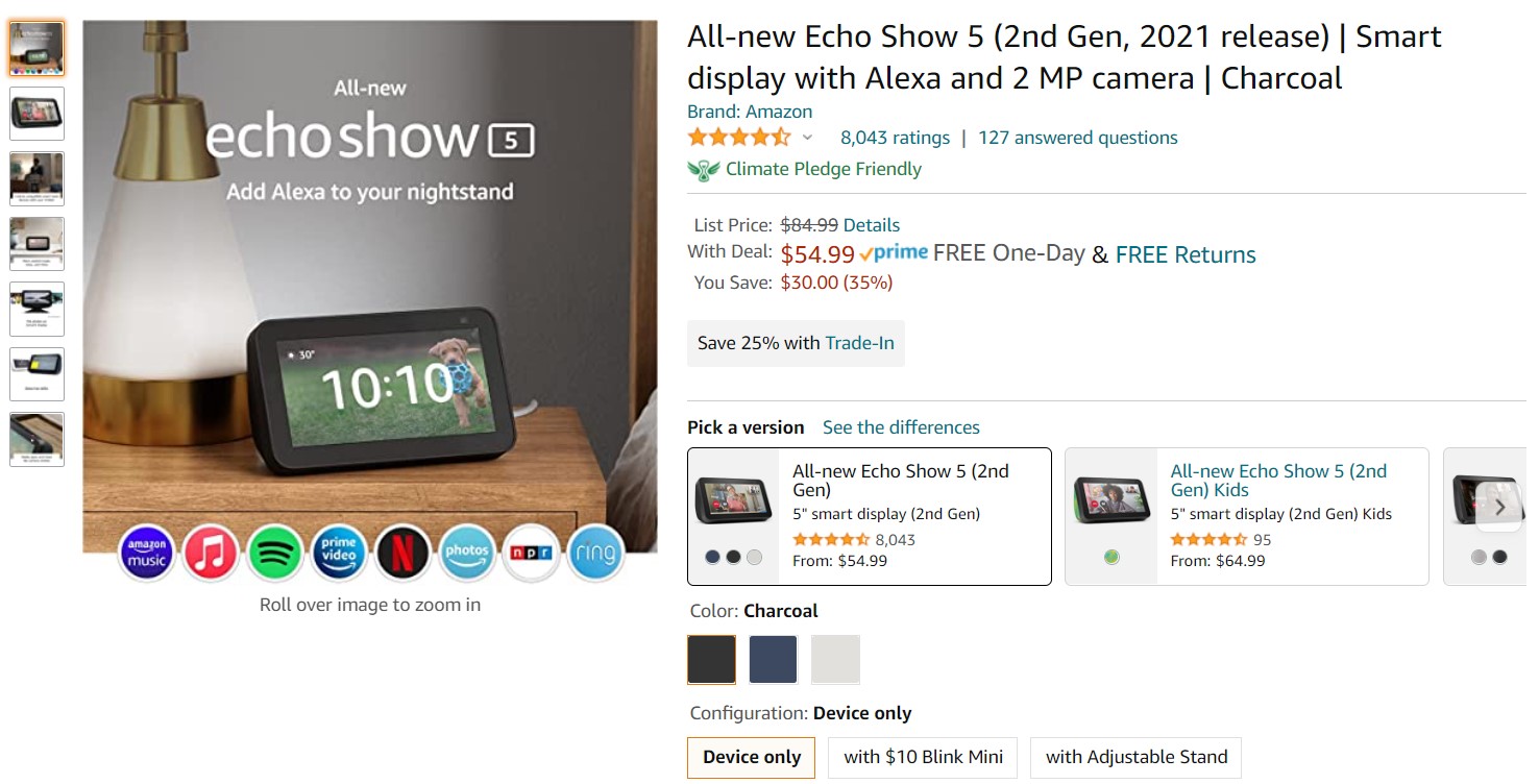Amazon Echo Show 5 second-generation transaction