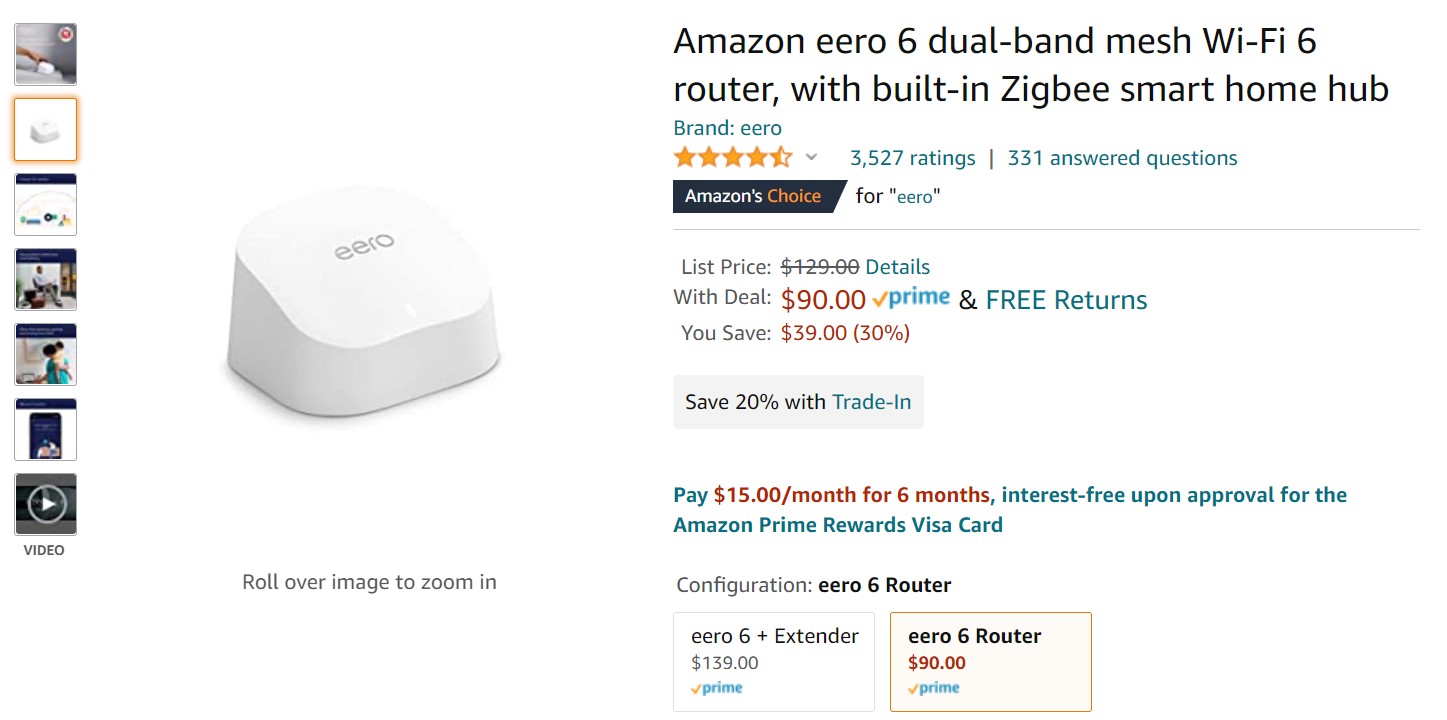 Amazon Eero 6 dual-band mesh Wi Fi 6 router discount