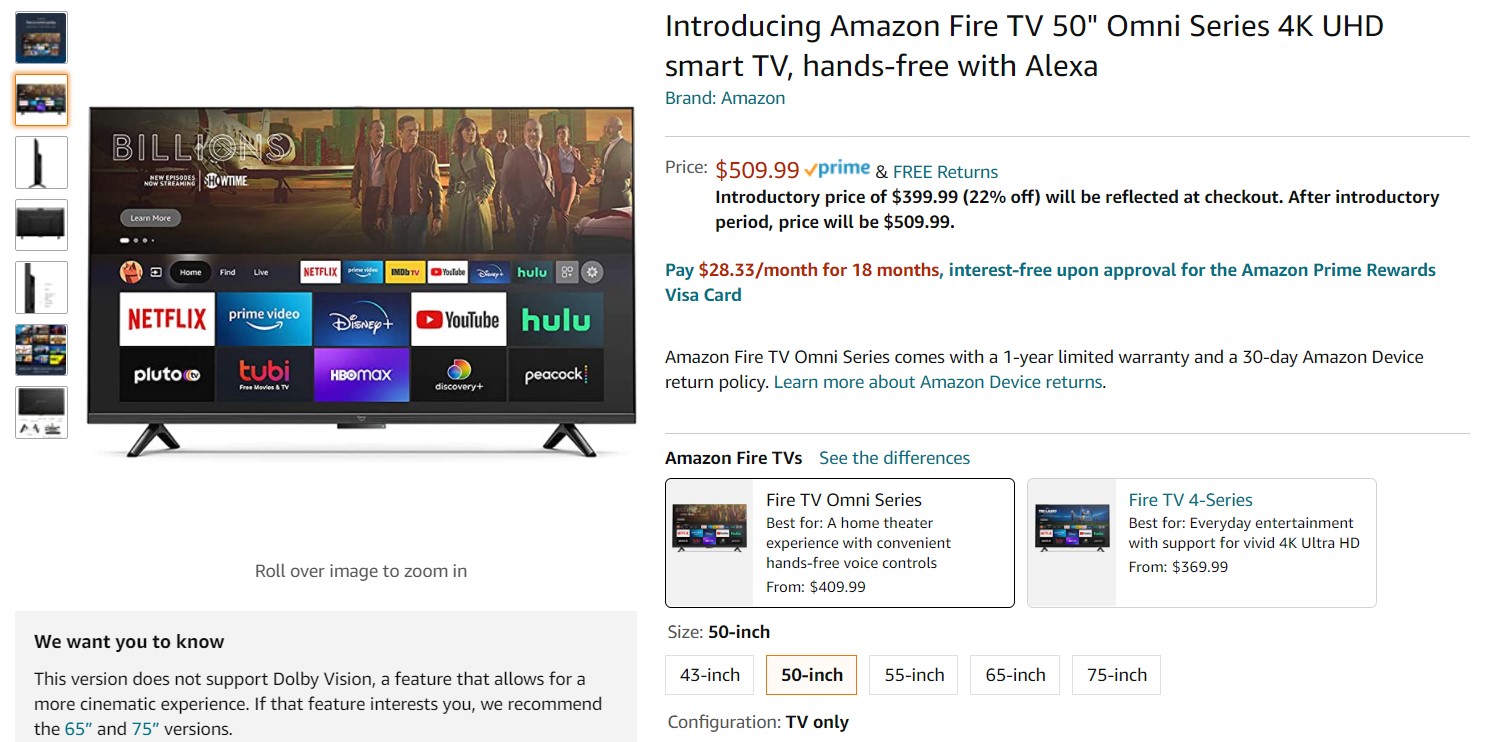 Offre Amazon Fire TV 50 pouces Omni Series 4K UHD Smart TV