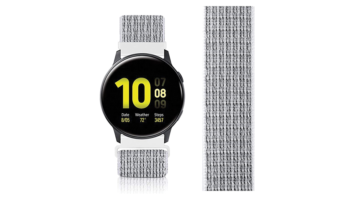 Product image of the Avod Nylon Sport smartwatch replacement band in Summit White