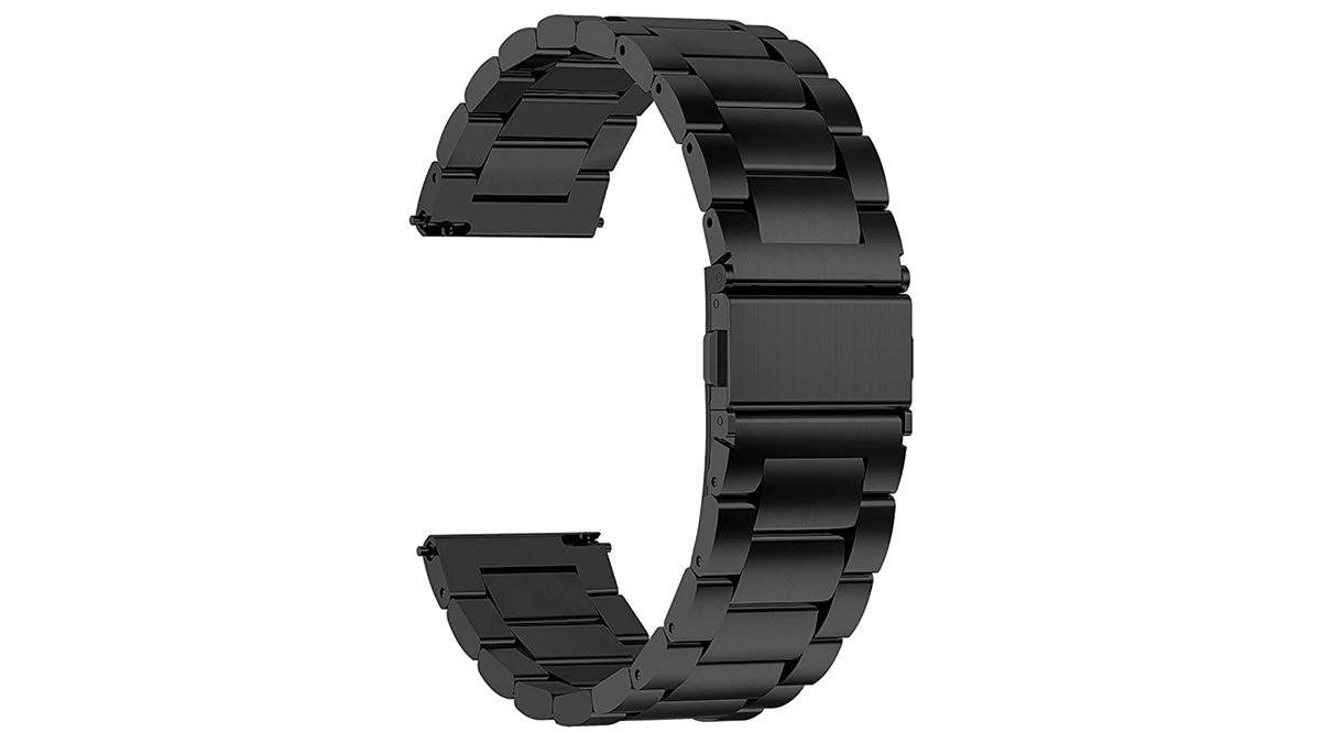 Product image of the Fullmosa Band in black, our pick for best stainless steel replacement band Samsung Galaxy Watch 4 Classic