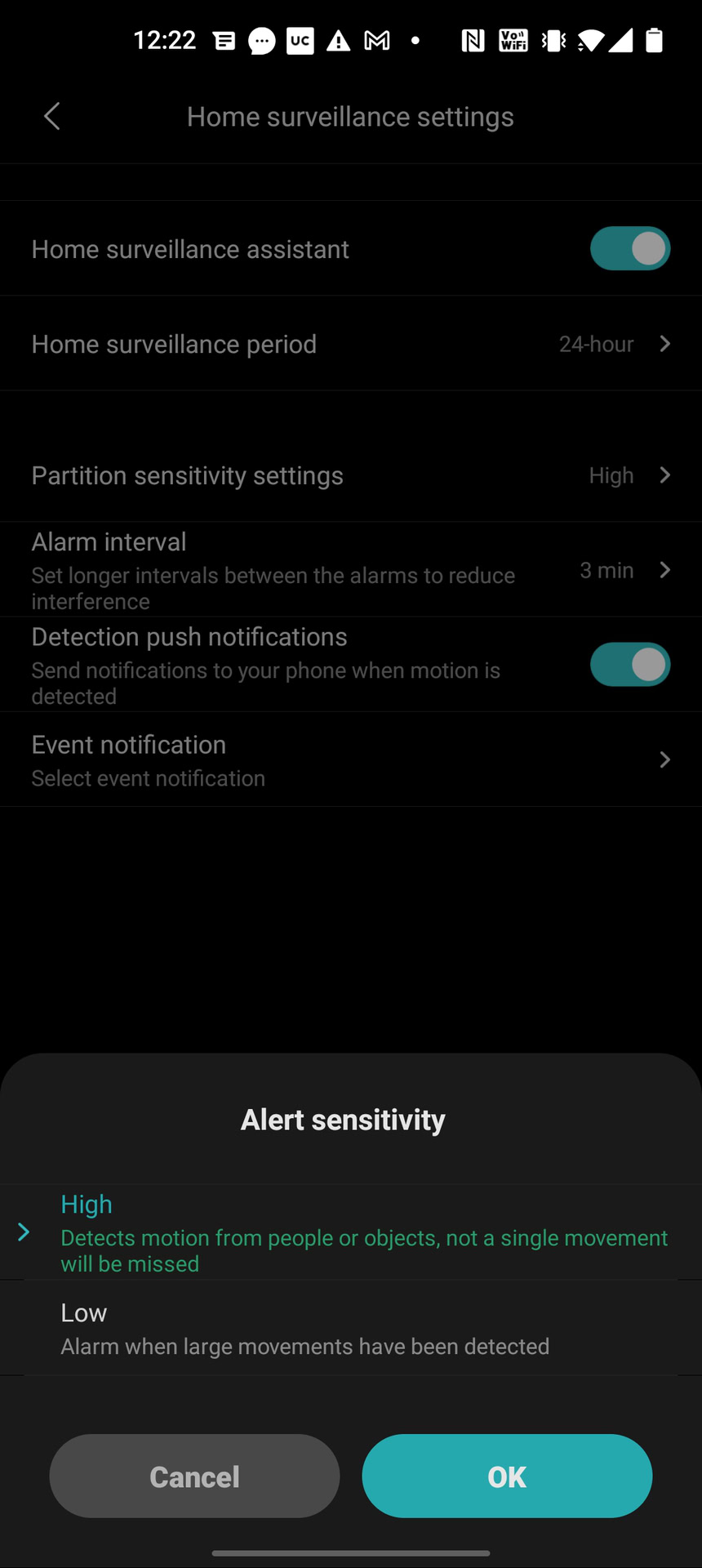 Mi 360 security camera app sensitivity