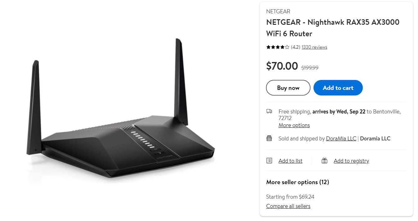 Netgear Nighthawk RAX35 AX3000 Wi Fi 6 Router Walmart Deal