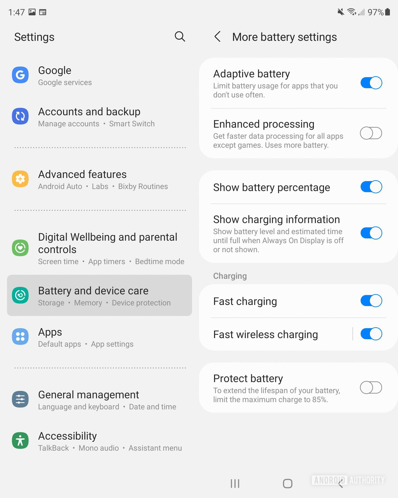 Samsung Galaxy Z Fold 3 battery settings