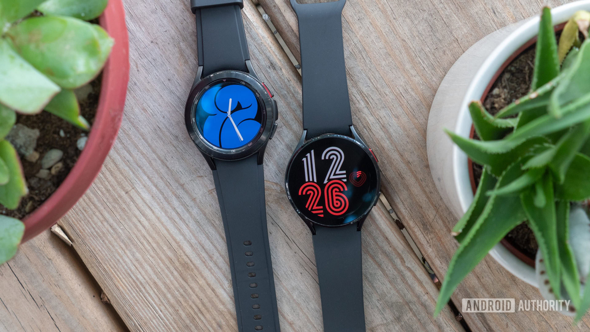 The Samsung Galaxy Watch 4 and Samsung Galaxy Watch 4 Classic on the table.