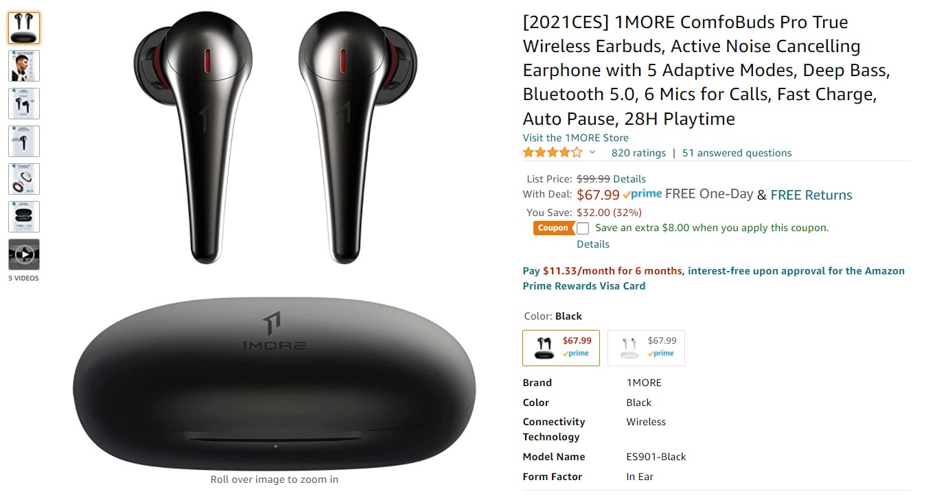 1More ComfoBuds Pro True Wireless Earbuds Amazon Deal