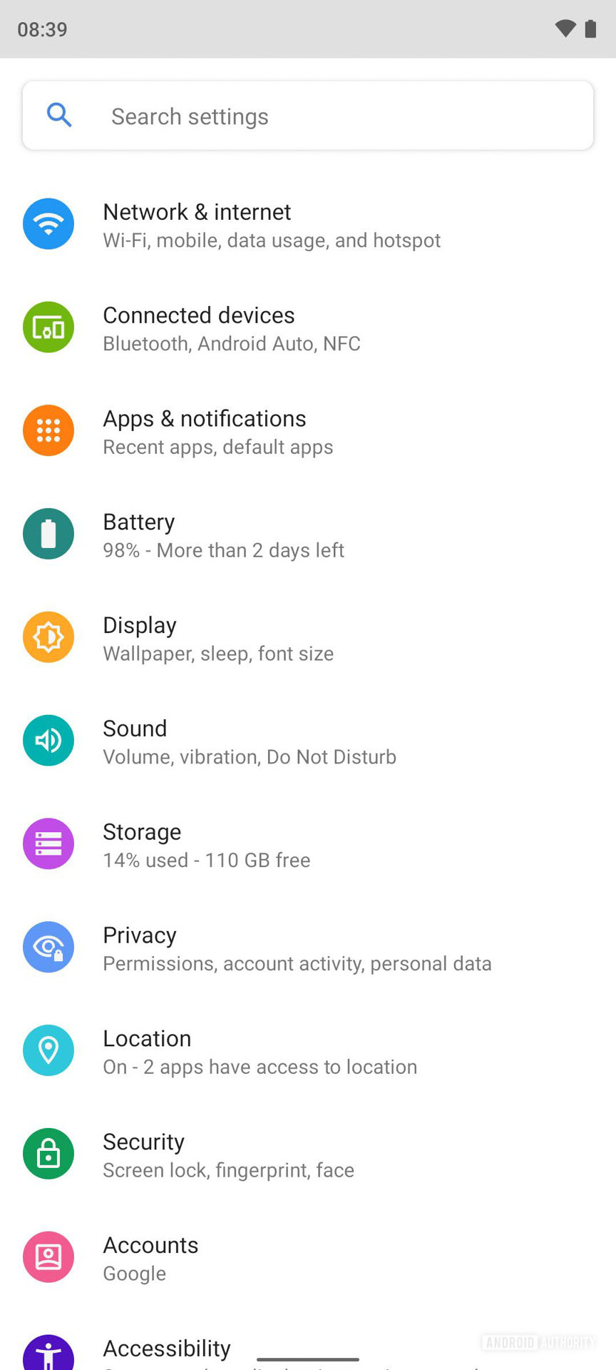 Android 11 Settings Menu