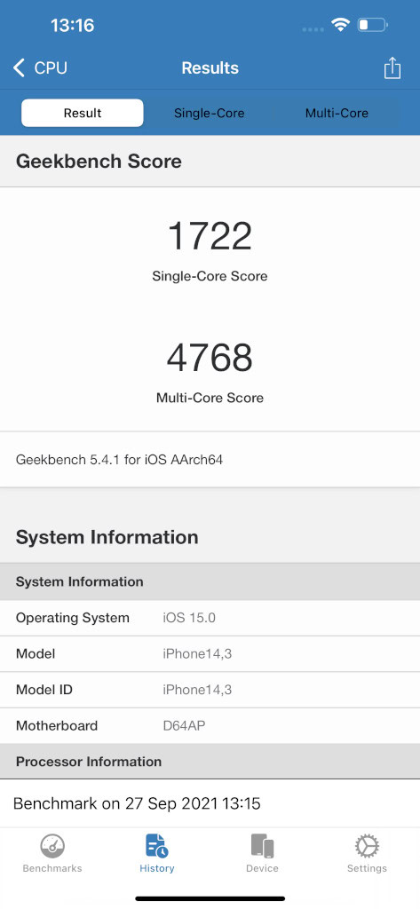 Apple iPhone 13 Pro Max GeekBench 5