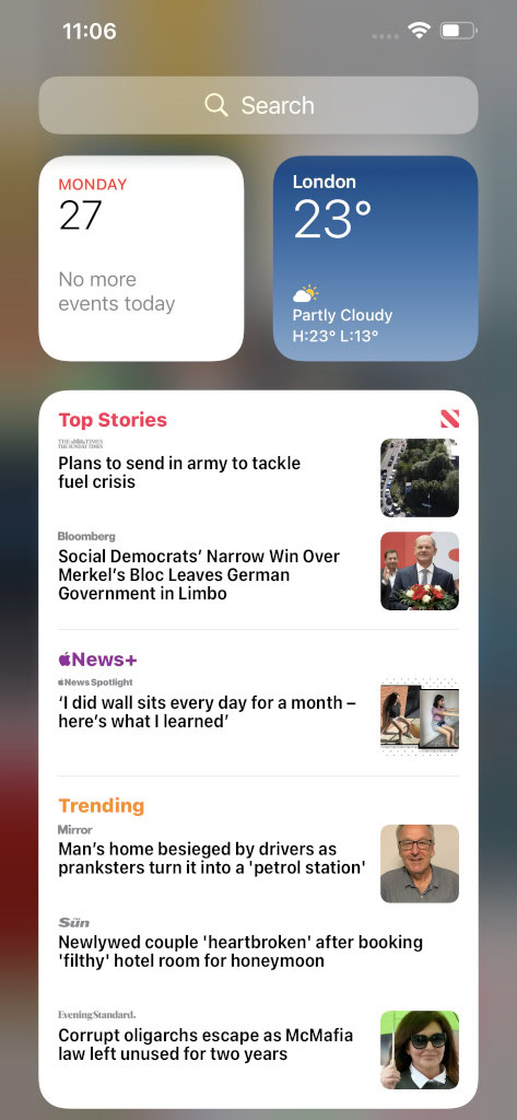 Apple iPhone 13 Pro Max Search and News Screenshot