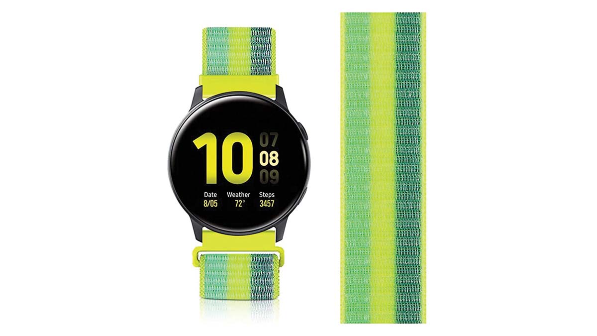 Product shot of an Avod nylon watch band in Pollen Yellow.