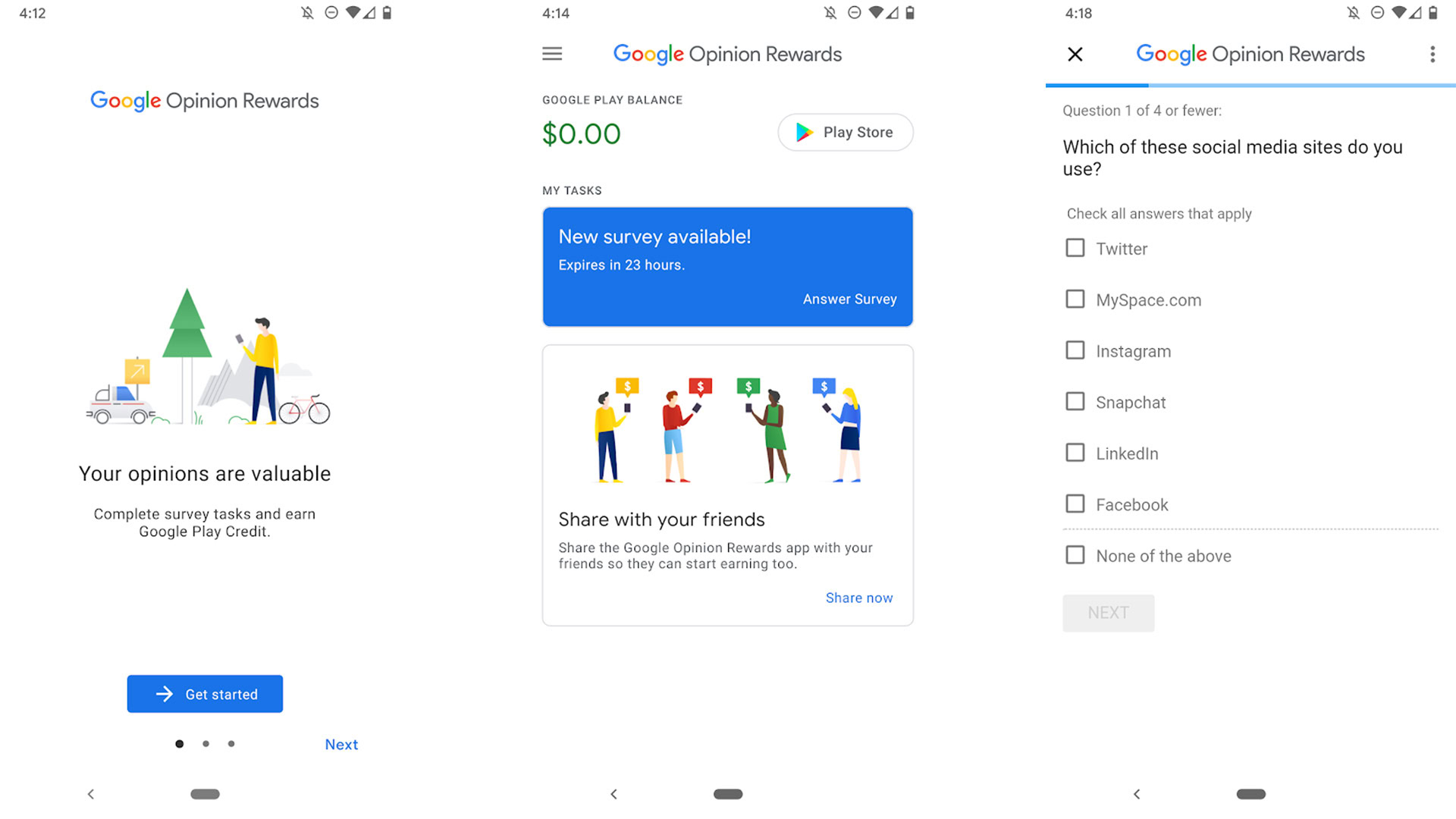 Google Opinion Reward screenshot 2021