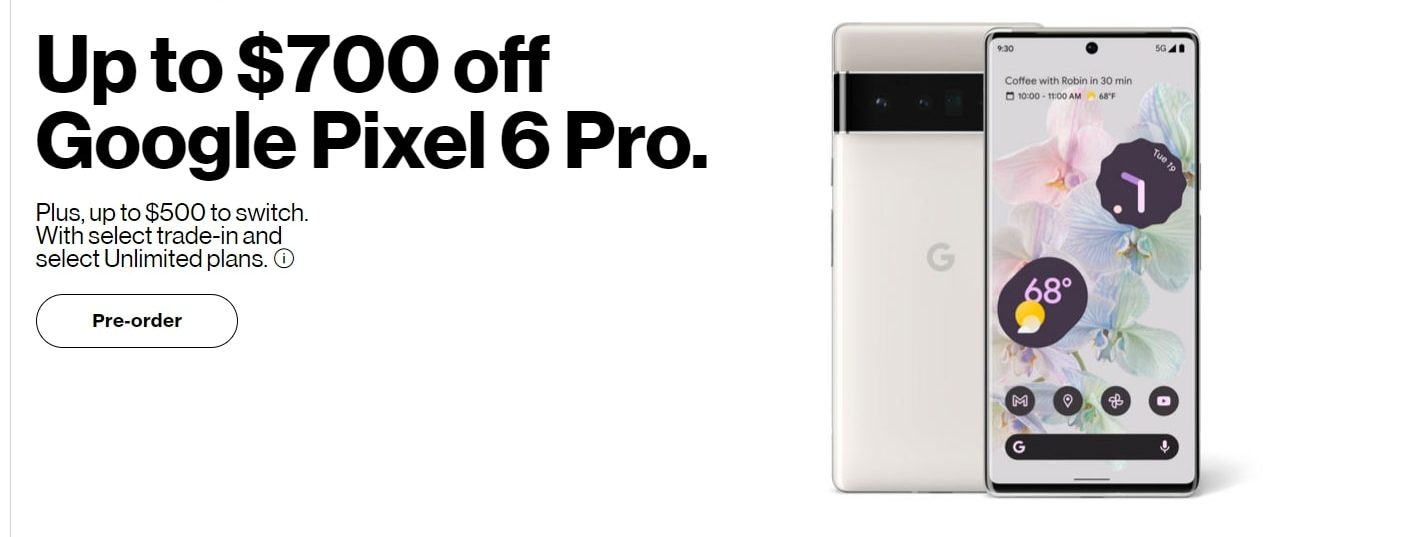 Verizon Google Pixel 6 Pro Preorder