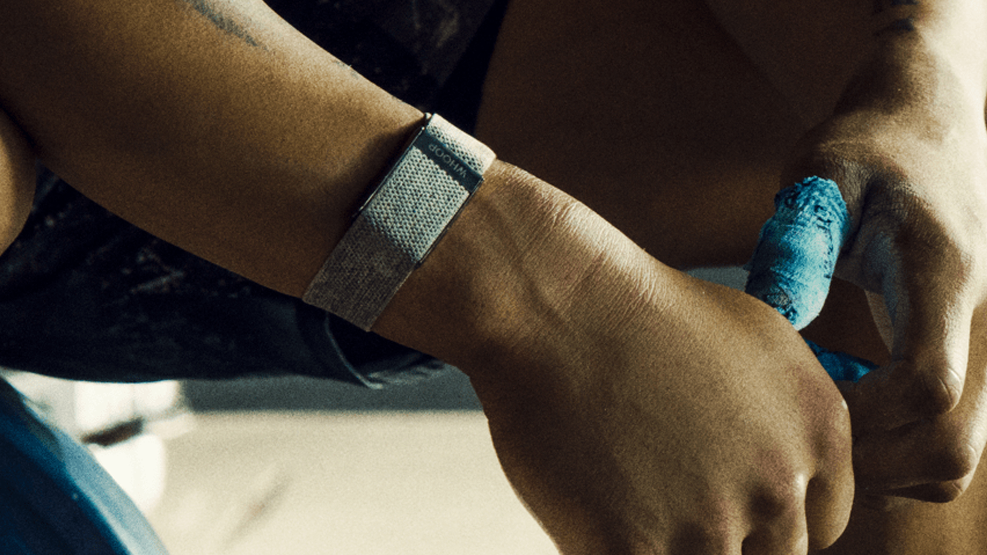 The whoop 4. 0 fitness tracker in band form.