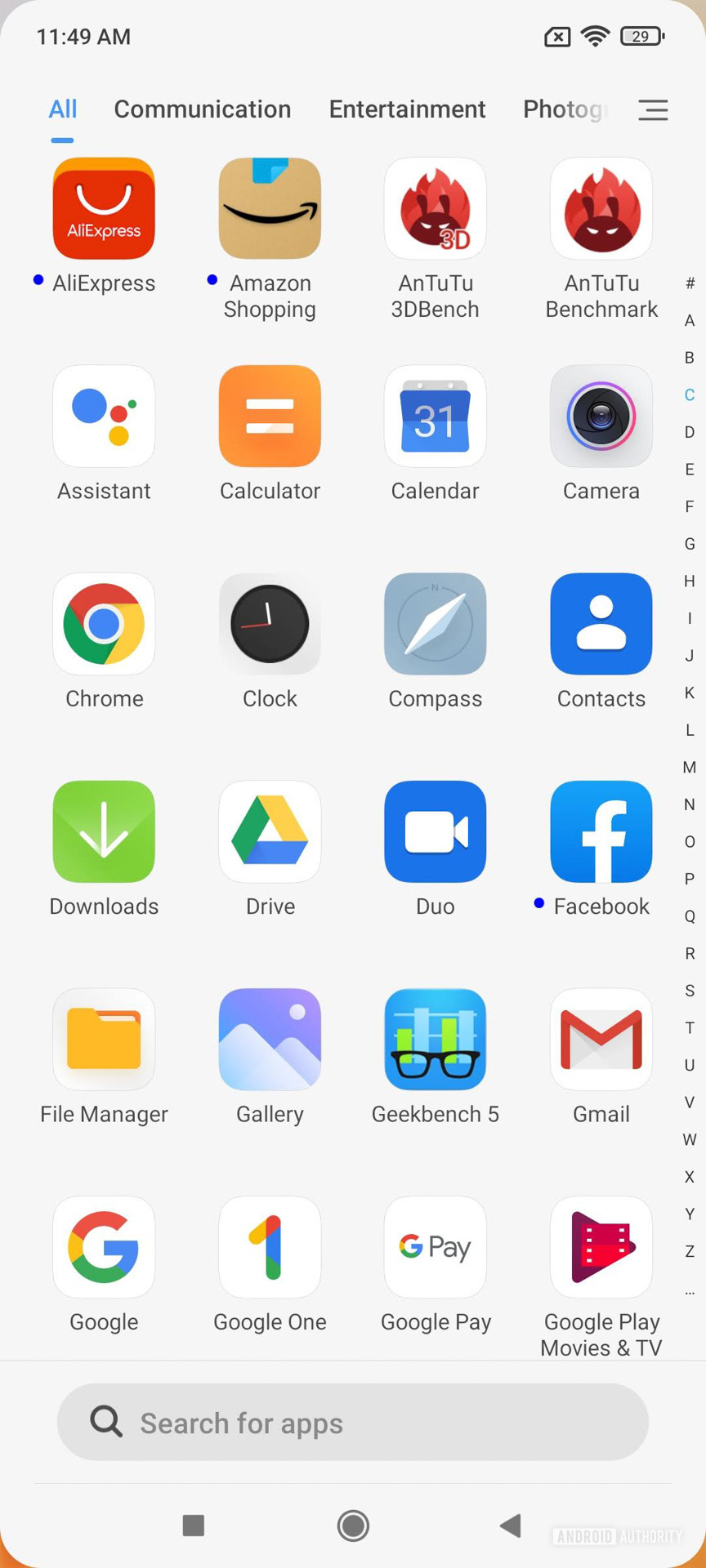 Xiaomi 11T Pro MIUI app drawer