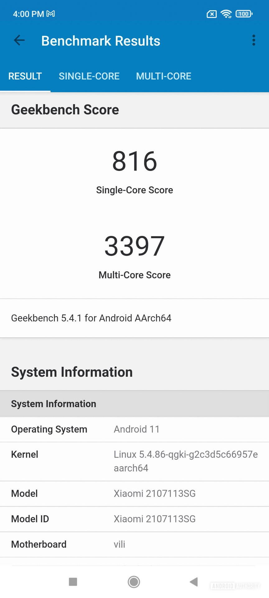 Xiaomi 11T Pro MIUI geekbench