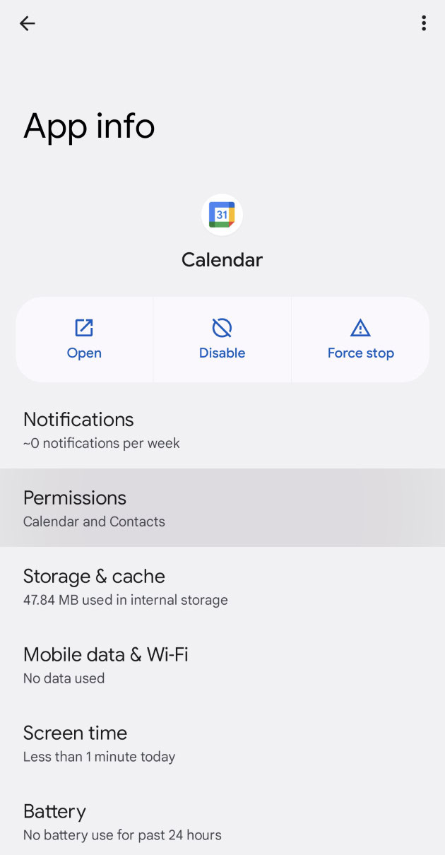 Android 12 App Info Permissions Tab Screenshot