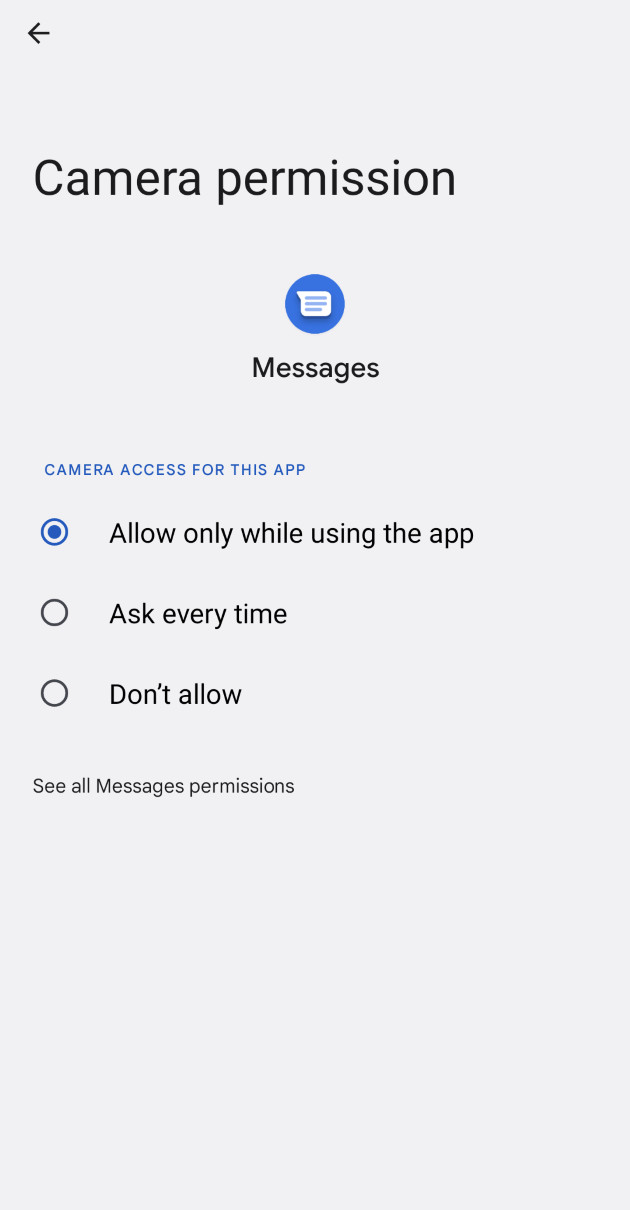 Android 12 Camera App Permissions Screenshot