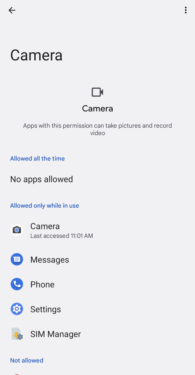 Android 12 Camera Permissions Screenshot