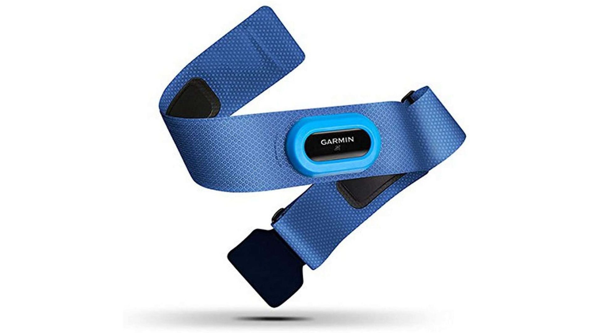 Product shot of a Garmin HRM-Swim, a heart rate monitor chest strap for swimmers.