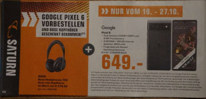 Google Pixel 6 Prix Allemagne Fuite