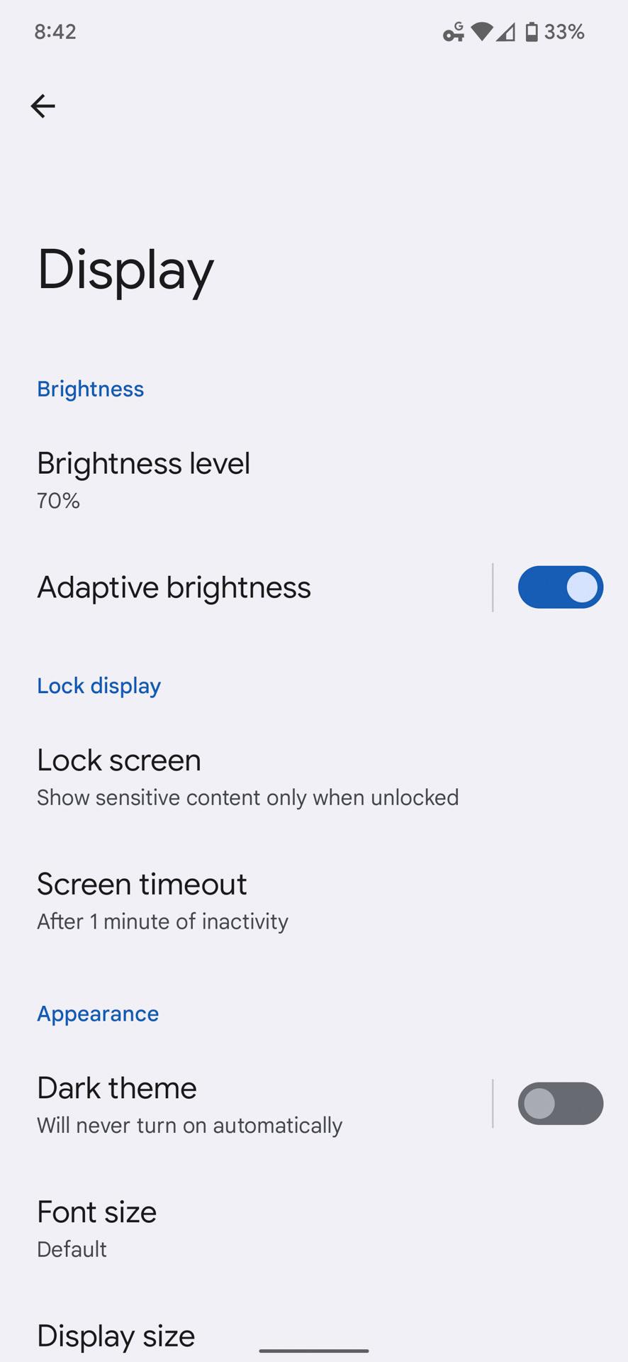 Google Pixel 6 Pro Display settings 1