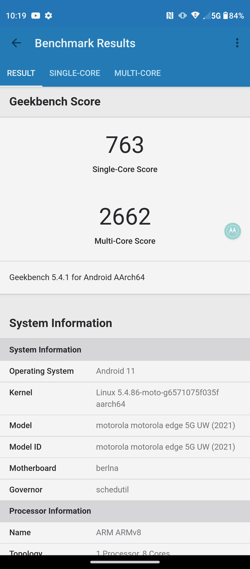 Motorola Edge 2021 GeekBench