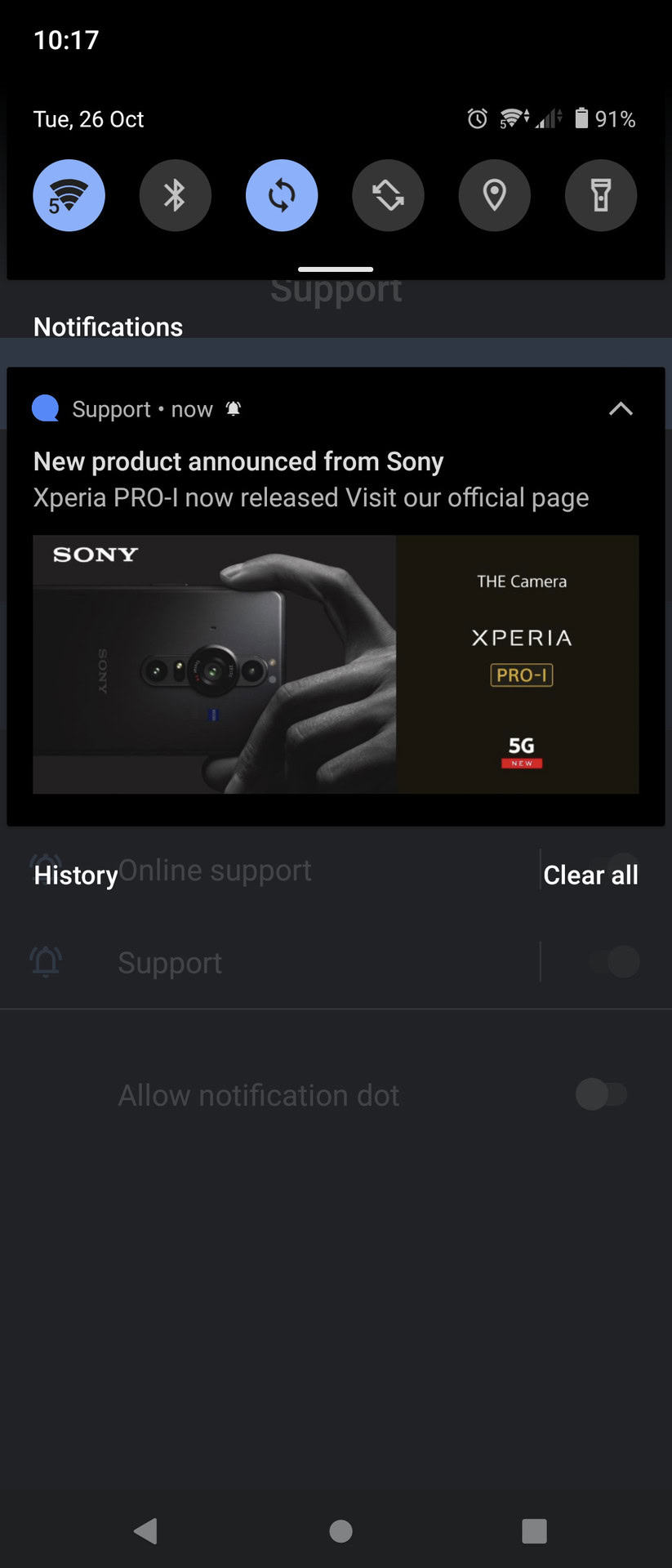 Sony Xperia Pro I notification ad