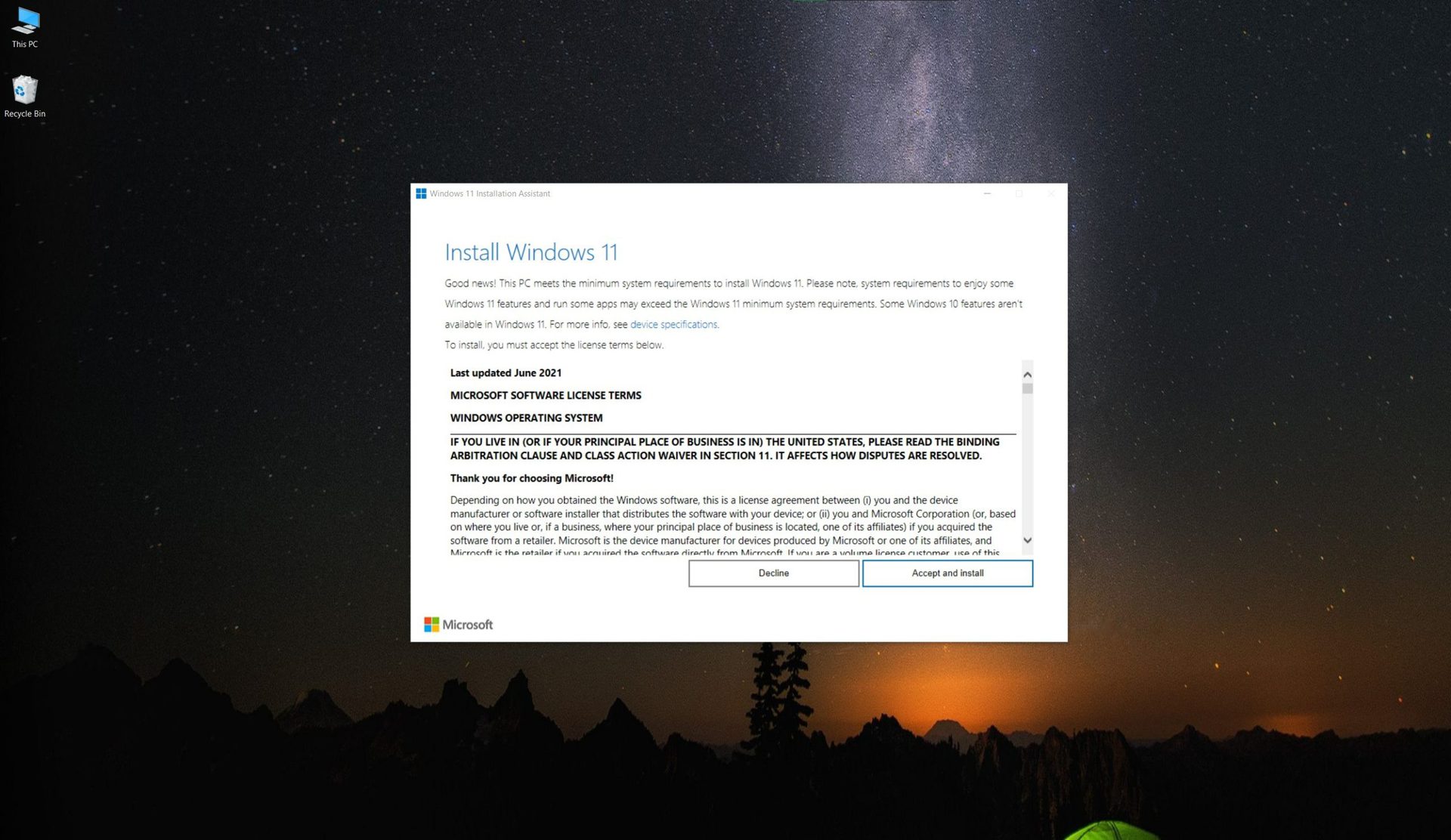 Windows 11 installation assistant license