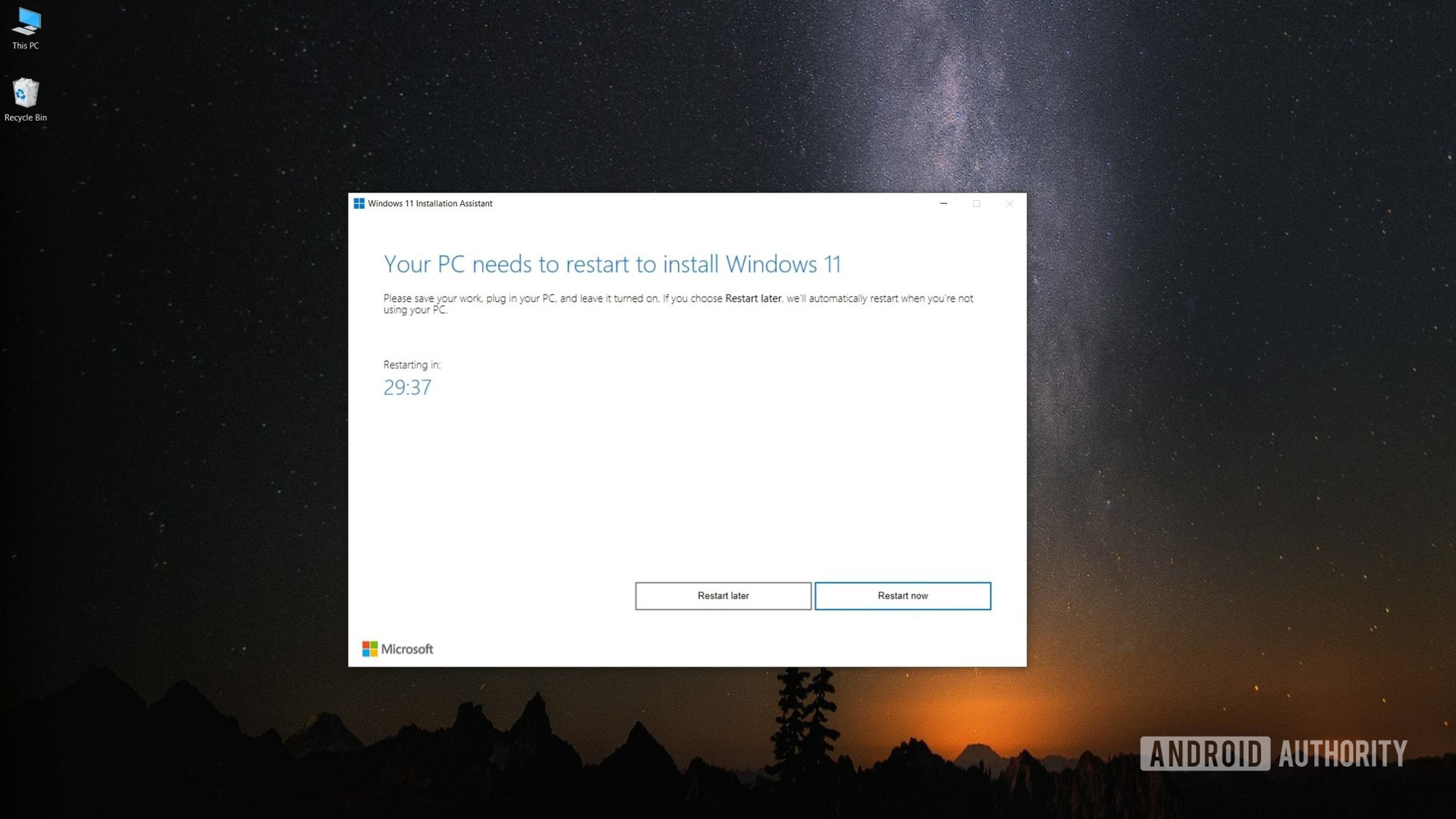 Windows 11 installation assistant restart prompt