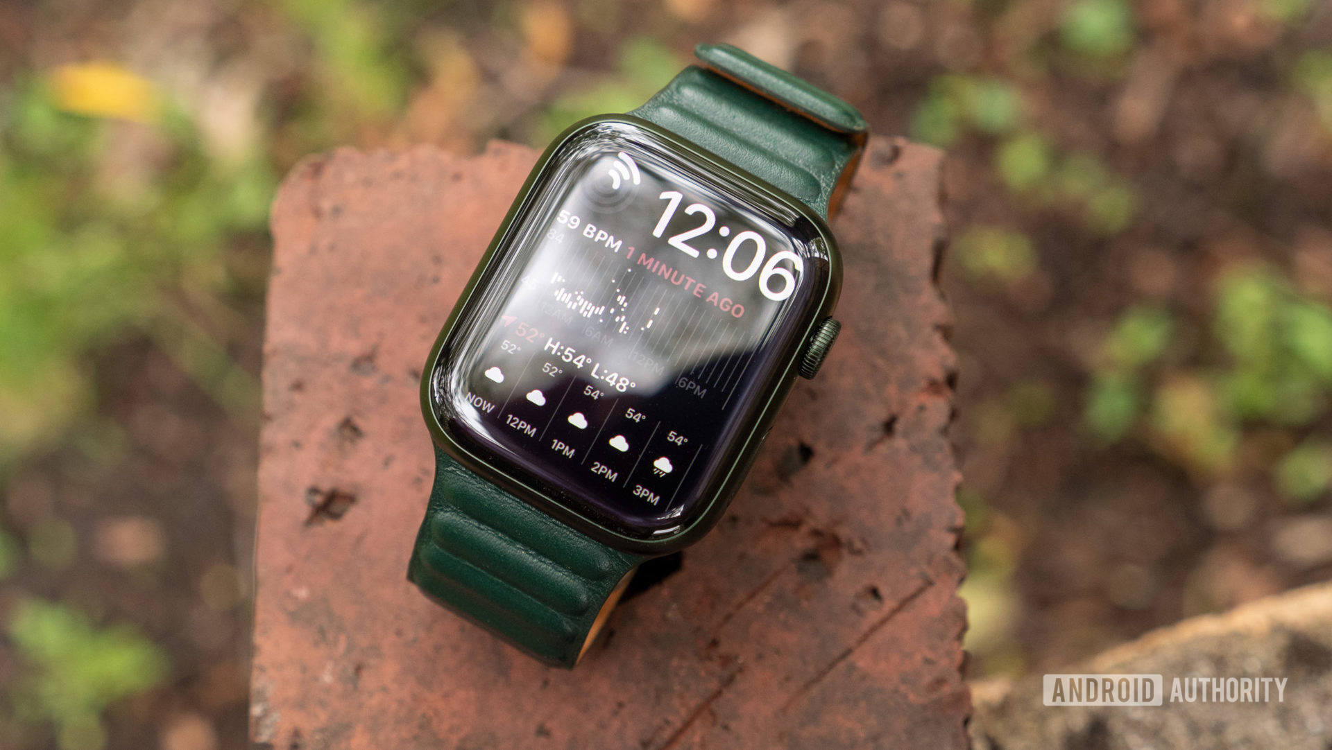 An image of the Apple Watch Series 7 on a brick showing the Modular Duo watch face