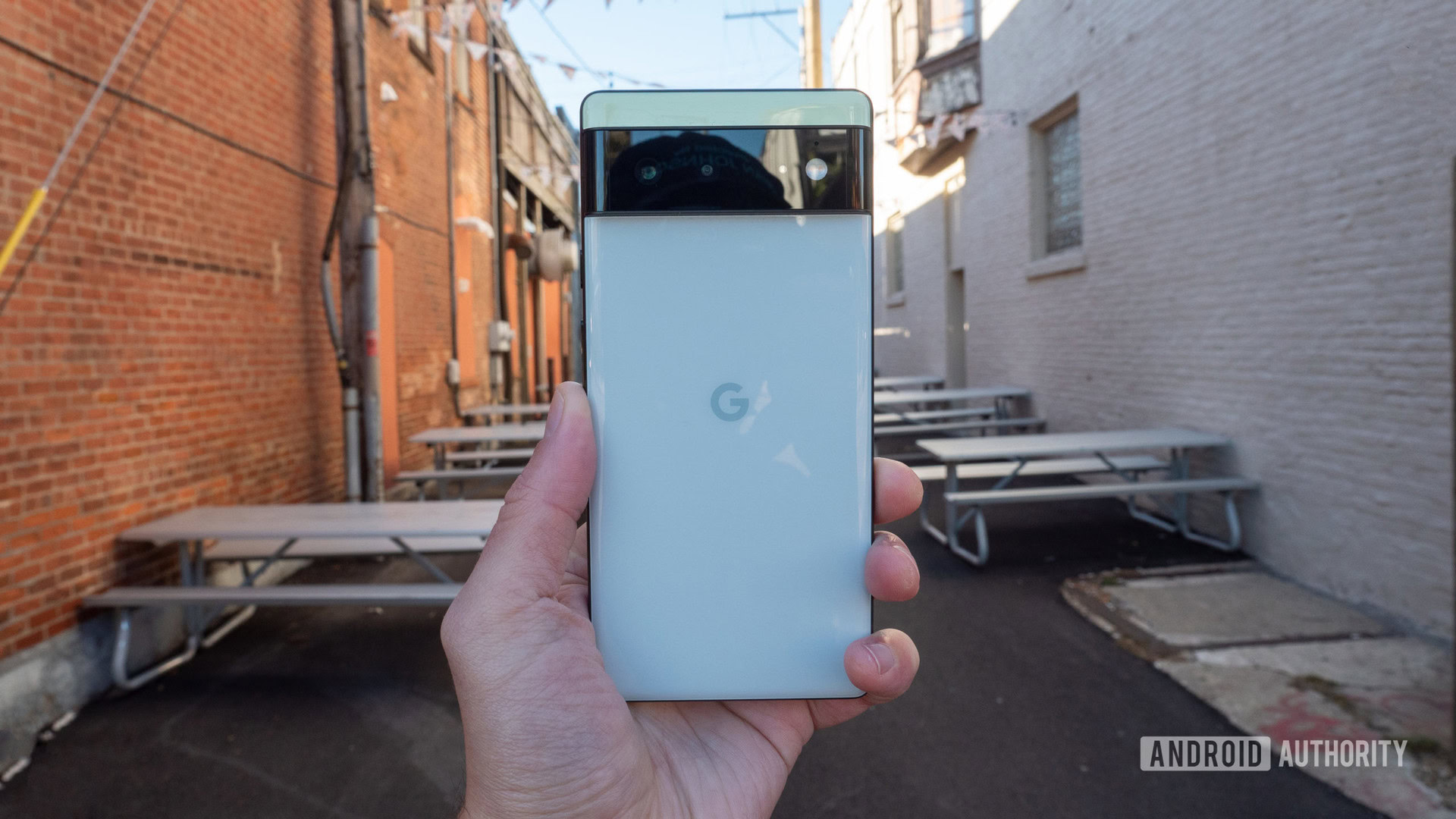 The Google Pixel 6 in Sorta Seafoam color in hand