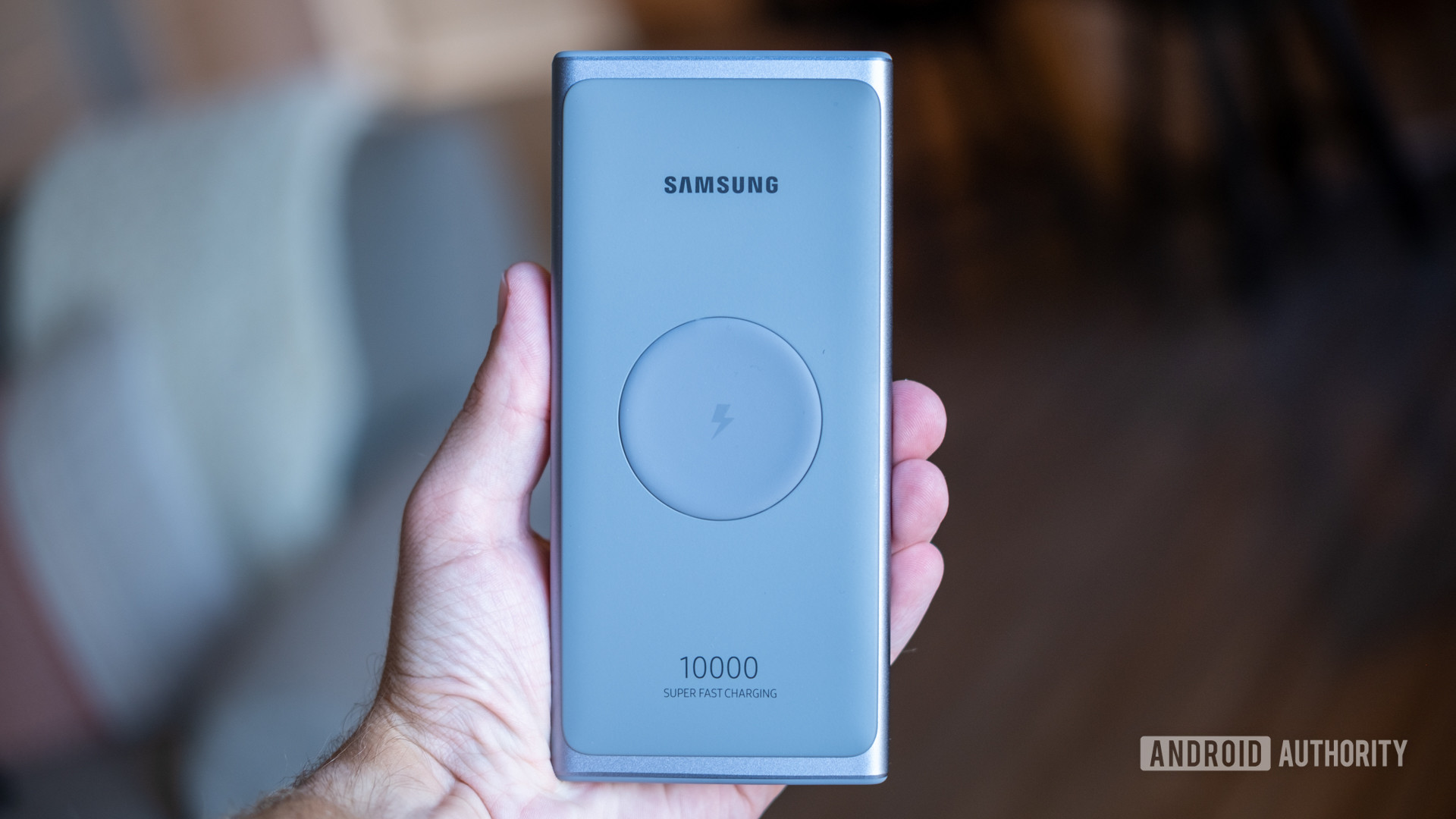 An image of the Samsung Super Fast power bank in hand