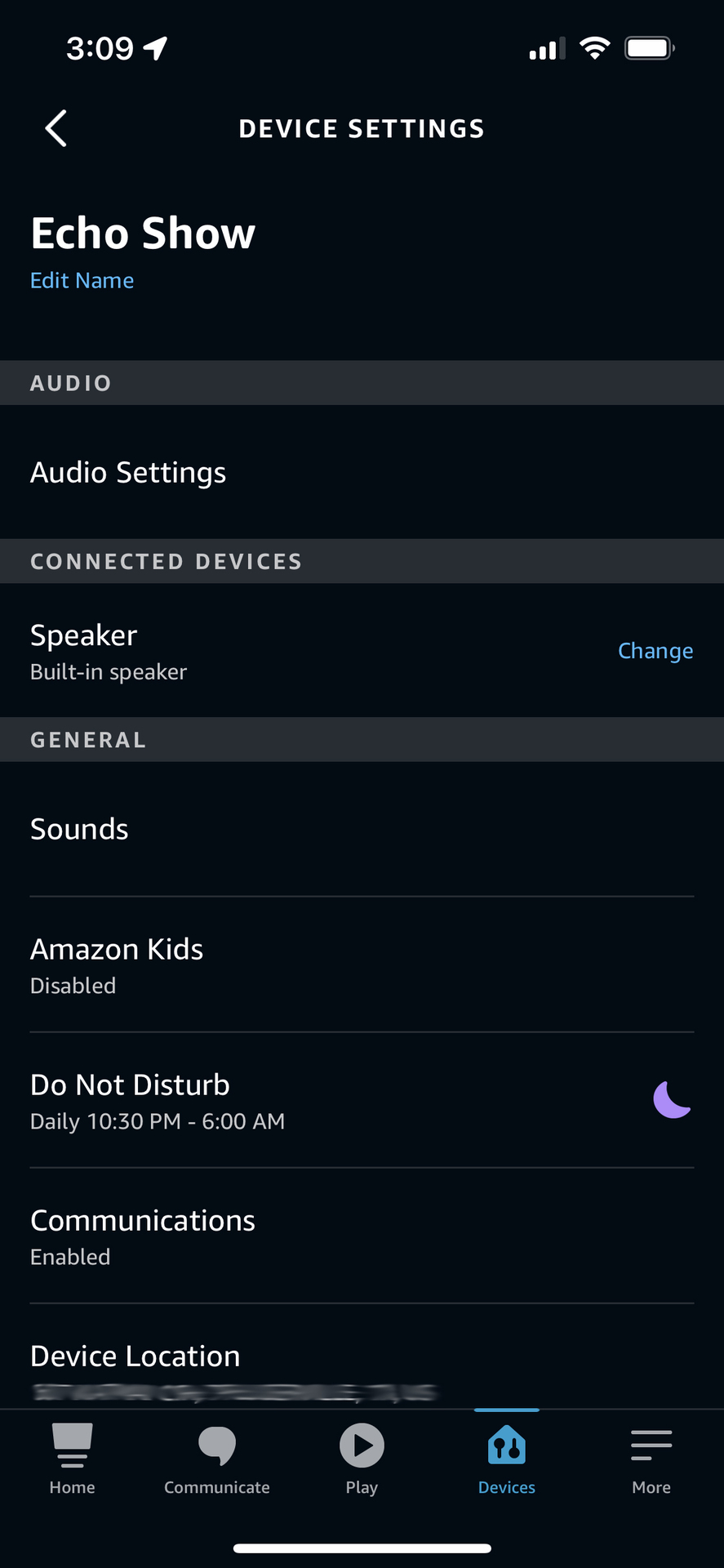 Device settings in the Alexa app